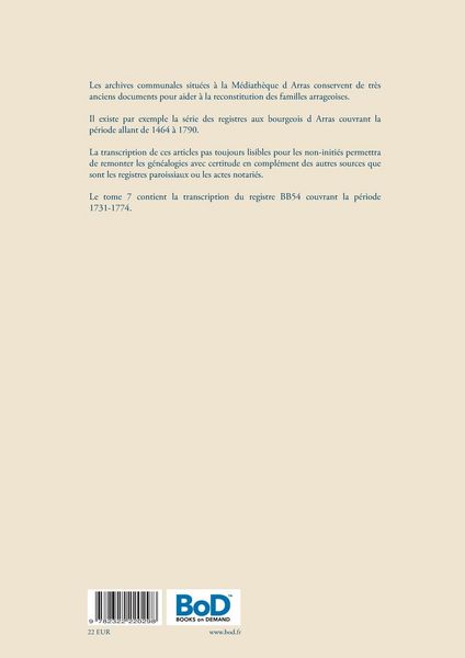 Produktbild: Registre des bourgeois d'Arras BB54 - 1731-1774