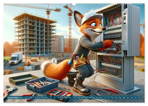 Produktbild: Tierische Helden am Bau: Ein Jahr voller Abenteuer (hochwertiger Premium Wandkalender 2026 DIN A2 quer), Kunstdruck in Hochglanz