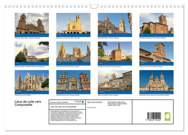 Produktbild: Lieux de culte vers Compostelle (Calendrier mural 2026 DIN A3 vertical), CALVENDO calendrier mensuel