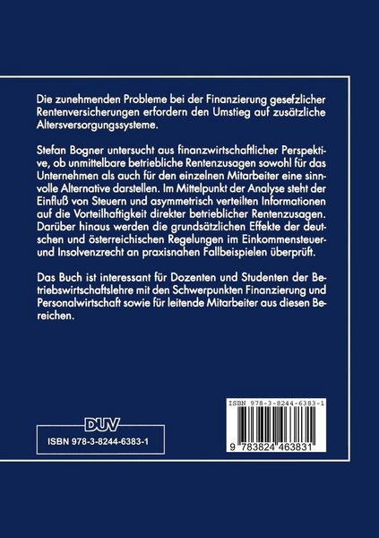 Produktbild: Unmittelbare betriebliche Rentenzusagen aus finanzwirtschaftlicher Sicht