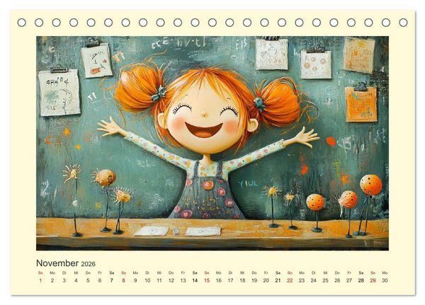 Produktbild: Fr&ouml;hliche Kinder. Bezaubernde Schulm&auml;dchen im &Ouml;lbilder-Stil (Tischkalender 2026 DIN A5 quer), CALVENDO Monatskalender