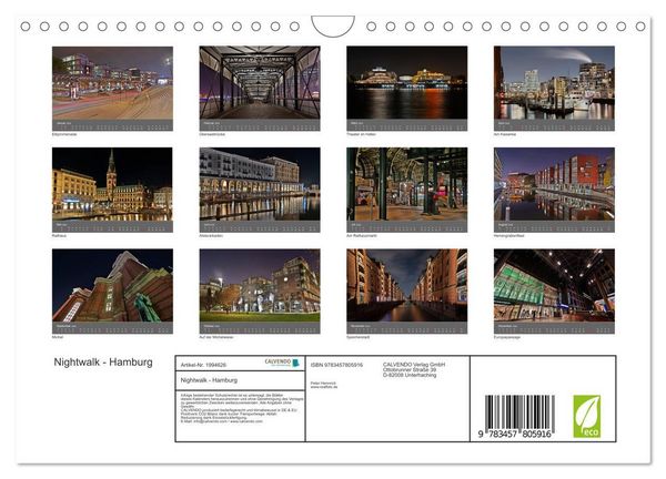 Produktbild: Nightwalk - Hamburg (Wandkalender 2026 DIN A4 quer), CALVENDO Monatskalender