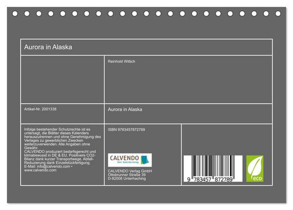 Produktbild: Aurora in Alaska (Tischkalender 2026 DIN A5 quer), CALVENDO Monatskalender