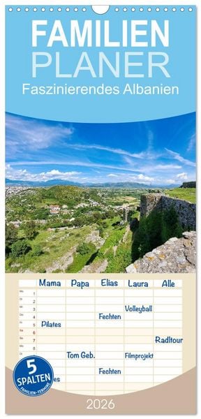 Produktbild: Familienplaner 2026 - Faszinierendes Albanien mit 5 Spalten (Wandkalender, 21 x 45 cm) CALVENDO