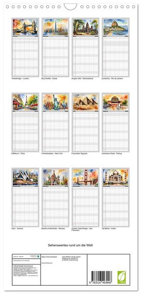 Produktbild: Familienplaner 2026 - Sehenswertes rund um die Welt mit 5 Spalten (Wandkalender, 21 x 45 cm) CALVENDO