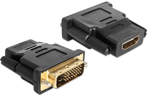 Produktbild: Delock 65466 DVI / HDMI Adapter [1x DVI-Stecker 24+1pol. - 1x HDMI-Buchse] Schwarz