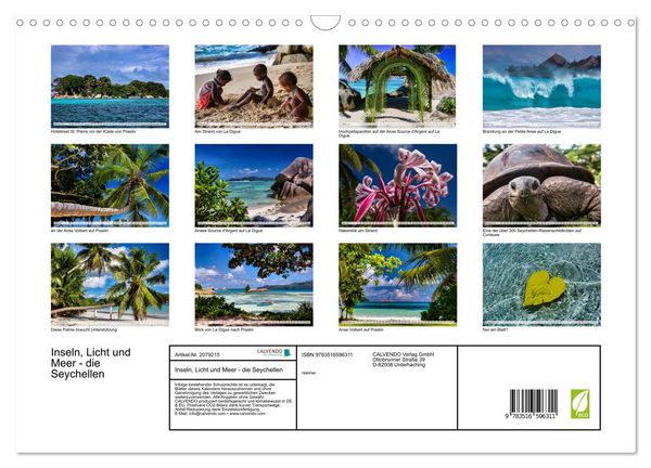 Produktbild: Inseln, Licht und Meer - die Seychellen (Wandkalender 2026 DIN A3 quer), CALVENDO Monatskalender