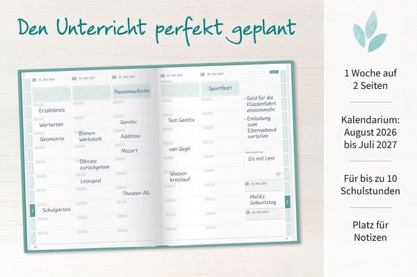 Produktbild: Mein Lehrerplaner A4+ &ndash; Hardcover &ndash; Lehrerkalender f&uuml;r das Schuljahr 2026/2027 &ndash; Bl&auml;ttermeer