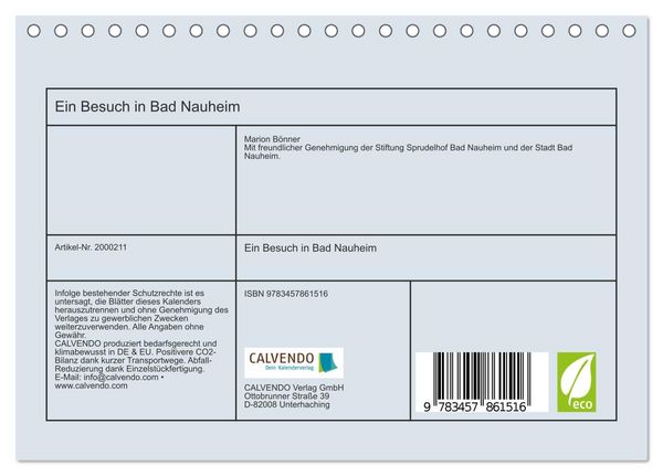 Produktbild: Ein Besuch in Bad Nauheim (Tischkalender 2026 DIN A5 quer), CALVENDO Monatskalender