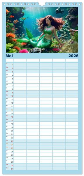 Produktbild: Familienplaner 2026 - Meerjungfrauen in mystischen Unterwasserwelten mit 5 Spalten (Wandkalender, 21 x 45 cm) CALVENDO