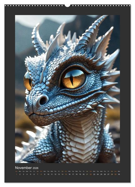 Produktbild: Enchanted Dragons: A year full of little wonders (High Quality Premium Wall Calendar 2026 DIN A2 portrait),CALVENDO 12 Month Wall Calendar