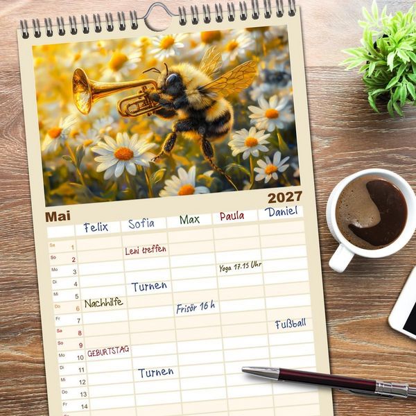 Produktbild: Familienplaner 2027 - Konzert der Natur - Insekten spielen Musikinstrumente mit 5 Spalten (Wandkalender, 21 x 45 cm) CALVENDO