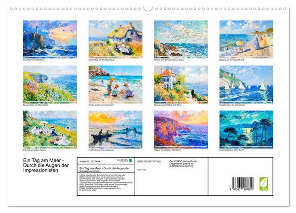 Produktbild: Ein Tag am Meer - Durch die Augen der Impressionisten (hochwertiger Premium Wandkalender 2026 DIN A2 quer), Kunstdruck in Hochglanz