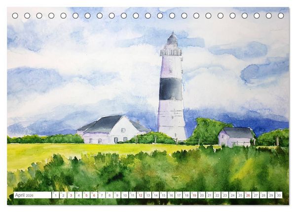 Produktbild: Gemalte Leuchtt&uuml;rme - Mit Pinsel und Farbe entlang der deutschen K&uuml;ste (Tischkalender 2026 DIN A5 quer), CALVENDO Monatskalender