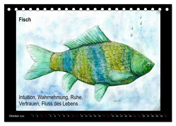 Produktbild: Krafttiere in Aquarell (Tischkalender 2026 DIN A5 quer), CALVENDO Monatskalender