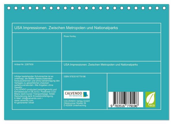 Produktbild: USA Impressionen. Zwischen Metropolen und Nationalparks (Tischkalender 2027 DIN A5 quer), CALVENDO Monatskalender