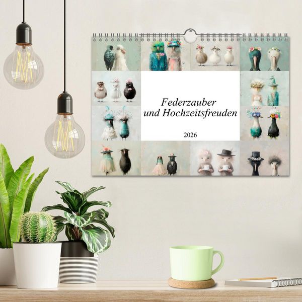 Produktbild: Federzauber und Hochzeitsfreuden (Wandkalender 2026 DIN A4 quer), CALVENDO Monatskalender