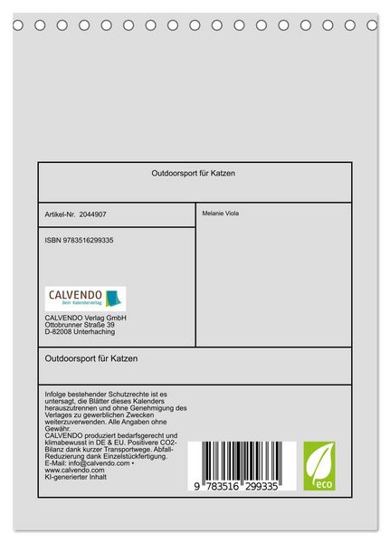 Produktbild: Outdoorsport f&uuml;r Katzen (Tischkalender 2026 DIN A5 hoch), CALVENDO Monatskalender