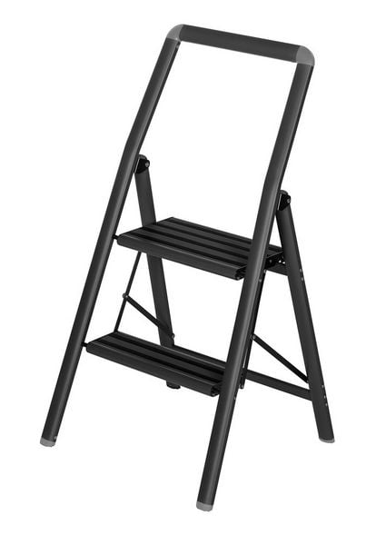 Produktbild: Alu-Klapptrittleiter Compact 2-stufig Schwarz, leichte & rutschfeste Haushaltsleiter,