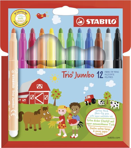 STABILO Dicker Filzstift - Trio Jumbo - 12er Pack - 12 Farben
