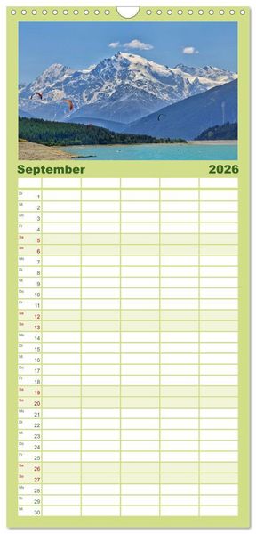 Produktbild: Familienplaner 2026 - Zauber der Berglandschaft mit 5 Spalten (Wandkalender, 21 x 45 cm) CALVENDO
