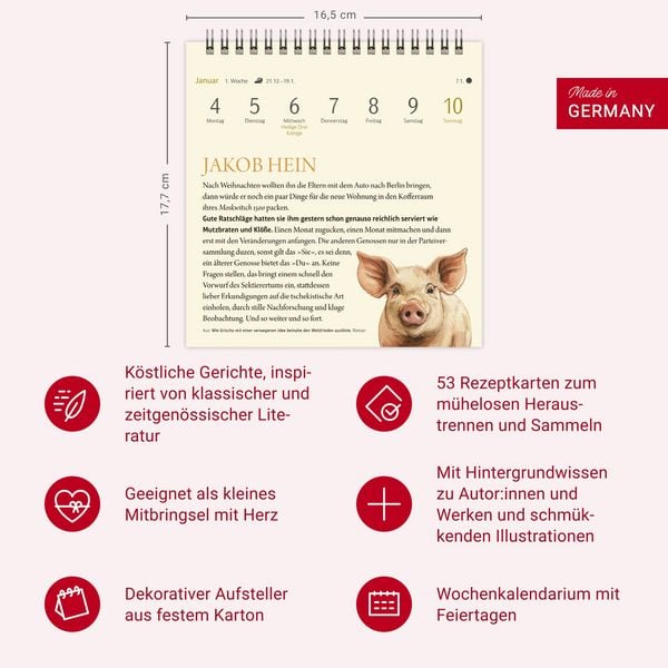 Produktbild: Der kleine literarische K&uuml;chenkalender Premium-Postkartenkalender 2027 - Mit Texten und Rezepten