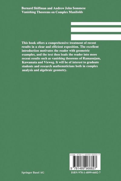 Produktbild: Vanishing Theorems on Complex Manifolds