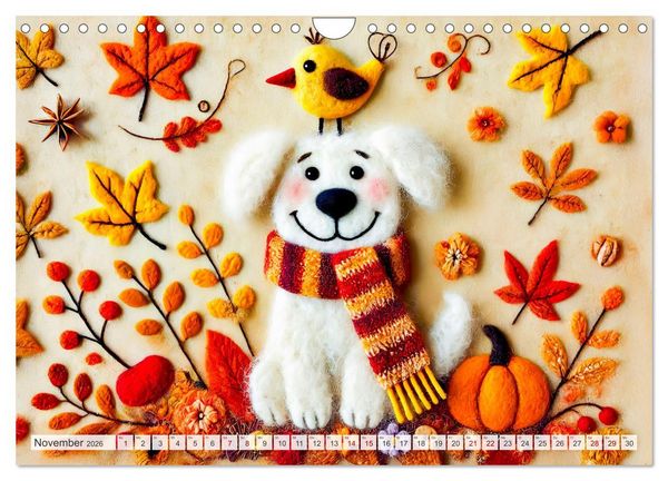 Produktbild: Niedliche Filzhunde - Liebevolle Ideen aus Filz und Wolle (Wandkalender 2026 DIN A4 quer), CALVENDO Monatskalender