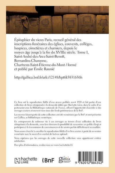 Produktbild: &Eacute;pitaphier du vieux Paris, recueil g&eacute;n&eacute;ral des inscriptions fun&eacute;raires des &eacute;glises. Tome I