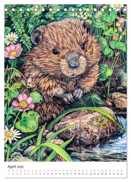 Produktbild: Tierkinder - Niedliche illustrierte Wildtiere in Wald und Flur (Tischkalender 2026 DIN A5 hoch), CALVENDO Monatskalender