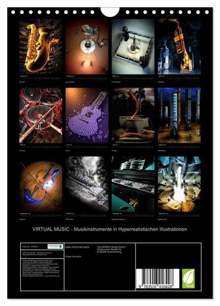 Produktbild: VIRTUAL MUSIC - Musikinstrumente in Hyperrealistischen Illustrationen (Wandkalender 2026 DIN A4 hoch), CALVENDO Monatskalender