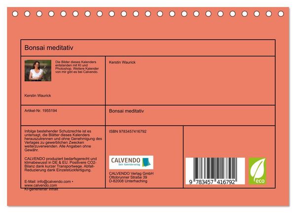 Produktbild: Bonsai meditativ (Tischkalender 2026 DIN A5 quer), CALVENDO Monatskalender