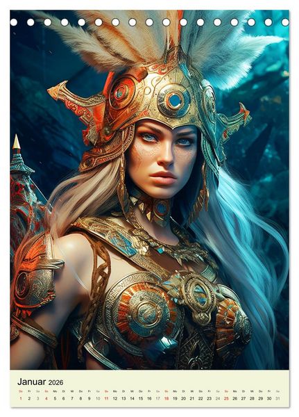 Produktbild: Antike Amazonen. Furchtlose Fantasy-Kriegerinnen (Tischkalender 2026 DIN A5 hoch), CALVENDO Monatskalender