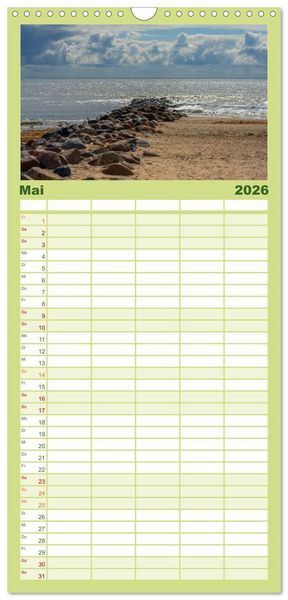 Produktbild: Familienplaner 2026 - D&auml;nemarks Nordseek&uuml;ste - von Esbjerg bis Sondervig mit 5 Spalten (Wandkalender, 21 x 45 cm) CALVENDO