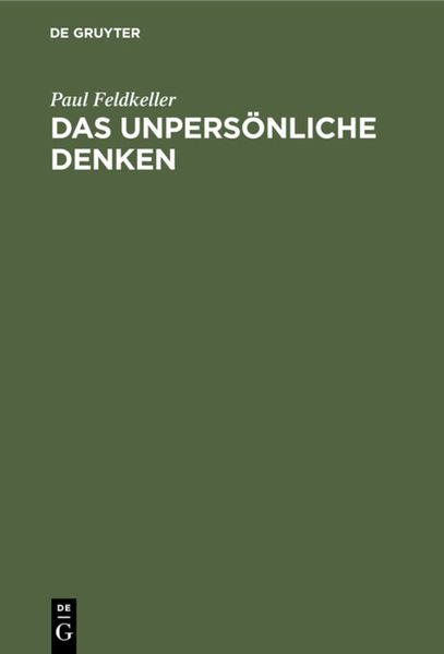 Produktbild: Das unpers&ouml;nliche Denken