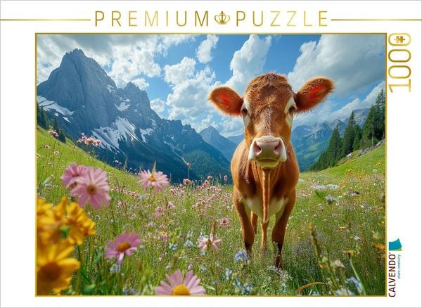 Produktbild: CALVENDO Puzzle Kuh auf bl&uuml;hender Almwiese im Allg&auml;u | 1000 Teile Lege-Gr&ouml;&szlig;e 64x48cm Foto-Puzzle f&uuml;r gl&uuml;ckliche Stunden