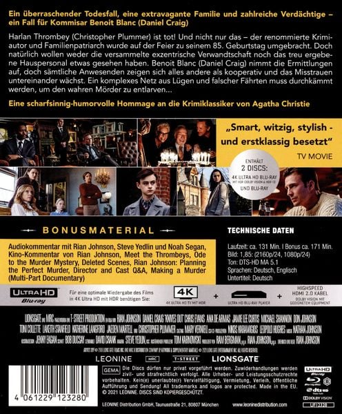Produktbild: Knives Out - Mord ist Familiensache - Mediabook (4K Ultra HD+ Blu-ray 2D)