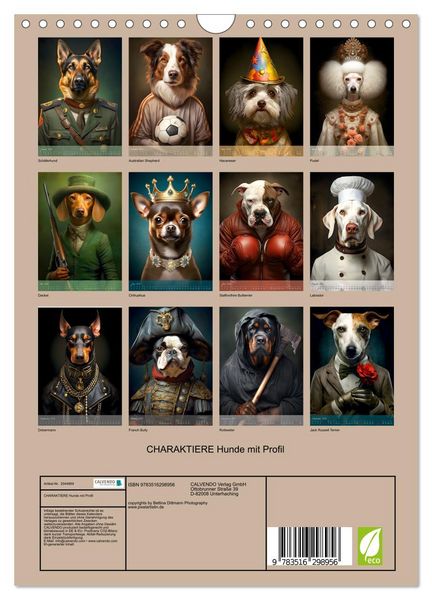 Produktbild: CHARAKTIERE Hunde mit Profil (Wandkalender 2026 DIN A4 hoch), CALVENDO Monatskalender