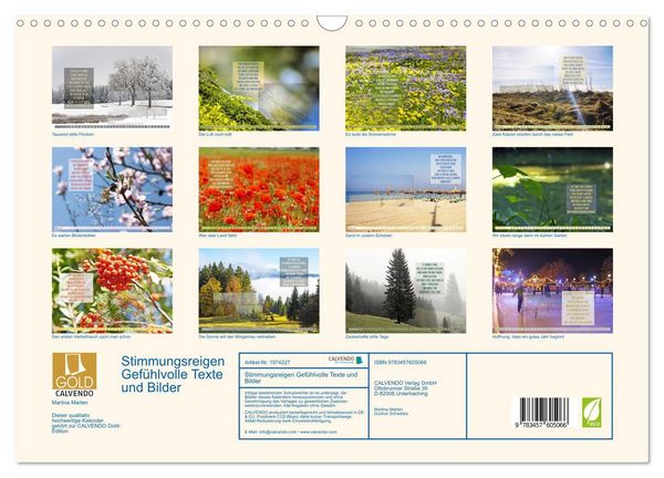 Produktbild: Stimmungsreigen Gef&uuml;hlvolle Texte und Bilder (Wandkalender 2026 DIN A3 quer), CALVENDO Monatskalender