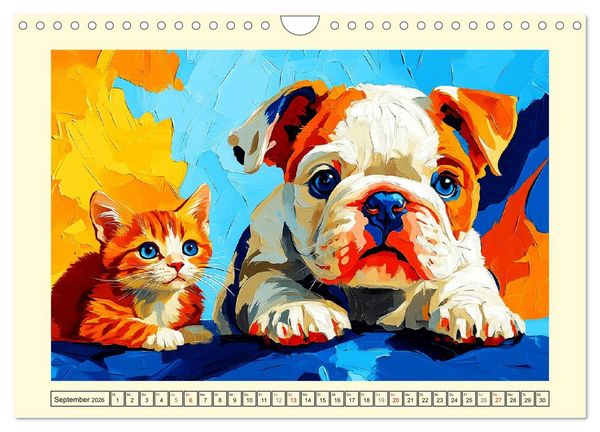 Produktbild: Bulldoggen. Bunter Hundespa&szlig; im &Ouml;lbilder-Stil (Wandkalender 2026 DIN A4 quer), CALVENDO Monatskalender