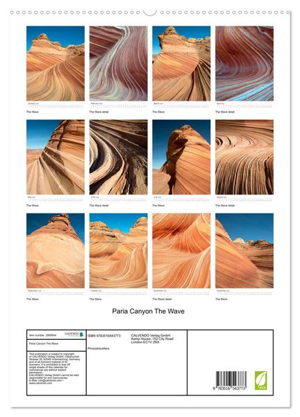 Produktbild: Paria Canyon The Wave (High Quality Premium Wall Calendar 2026 DIN A2 portrait),CALVENDO 12 Month Wall Calendar