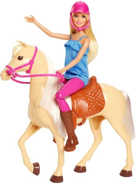 Produktbild: Barbie Pferd mit Puppe (blond), Anziehpuppe, Modepuppe, Pferde Spielzeug