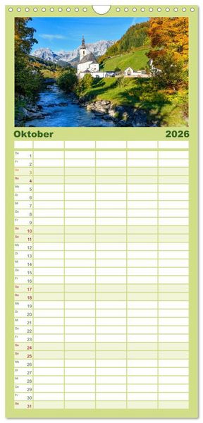 Produktbild: Familienplaner 2026 - Urlaub im Berchtesgadener Land mit 5 Spalten (Wandkalender, 21 x 45 cm) CALVENDO