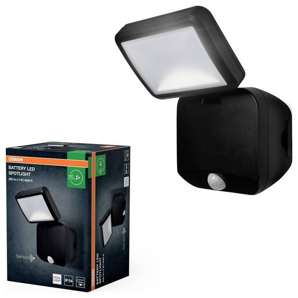 Produktbild: OSRAM HOMELIGHTING Battery LED Spotlight Sensor 4W 4000K IP54 Black 4099854497490 Au&szlig;enstrahler