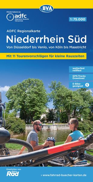 ADFC-Regionalkarte Niederrhein Süd 1:75.000, mit Tagestourenvorschlägen, reiß- und wetterfest, E-Bike-geeignet, mit Knotenpunkten,