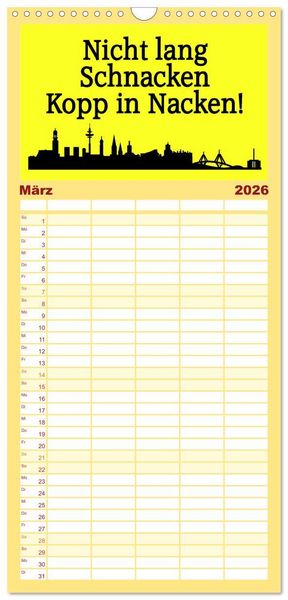 Produktbild: Familienplaner 2026 - Hamburger Schnack mit 5 Spalten (Wandkalender, 21 x 45 cm) CALVENDO
