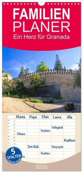 Produktbild: Familienplaner 2026 - Ein Herz f&uuml;r Granada mit 5 Spalten (Wandkalender, 21 x 45 cm) CALVENDO