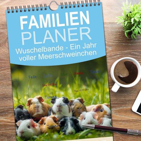 Produktbild: Familienplaner 2026 - Wuschelbande - Ein Jahr voller Meerschweinchen mit 5 Spalten (Wandkalender, 21 x 45 cm) CALVENDO