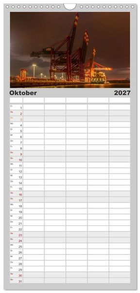 Produktbild: Familienplaner 2027 - Hamburgs Hafenlichter mit 5 Spalten (Wandkalender, 21 x 45 cm) CALVENDO