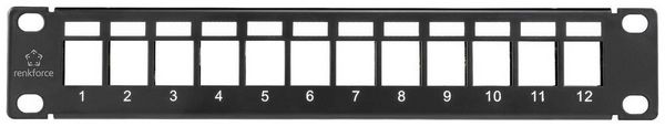 Produktbild: Renkforce RF-4996626 12 Port Patch-Panel 254mm (10\") Unbest&uuml;ckt 1 HE Schwarz Unbest&uuml;ckt